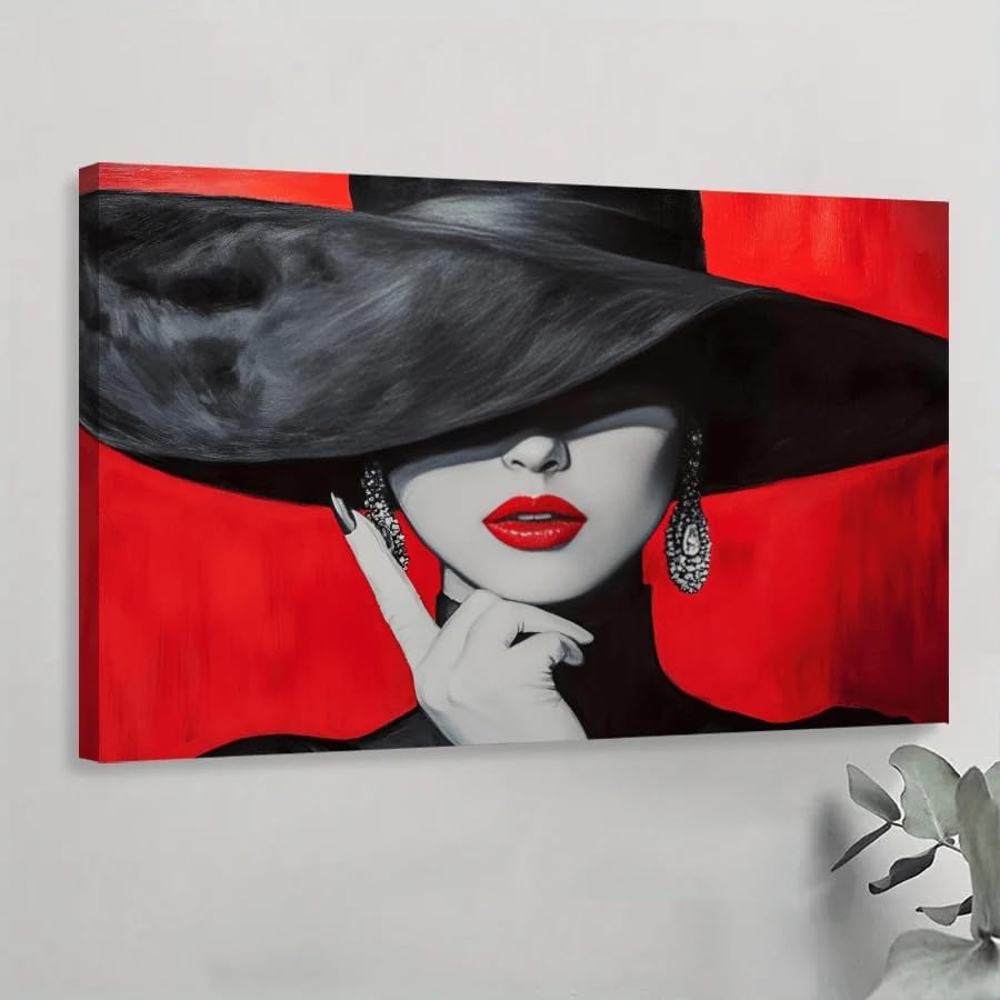 Art mural chic et glamour rouge et noir, impression sur toile haut de gamme