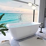 59' Free Standing Tub, Pure Acrylic Freestanding Bathtub, Stylish Stand Alone Contemporary Deep Soaking Bath Tub, cUPC Certified SY6250 (Glossy White)