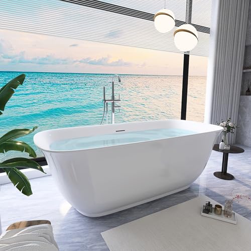 59' Free Standing Tub, Pure Acrylic Freestanding Bathtub, Stylish Stand Alone Contemporary Deep...