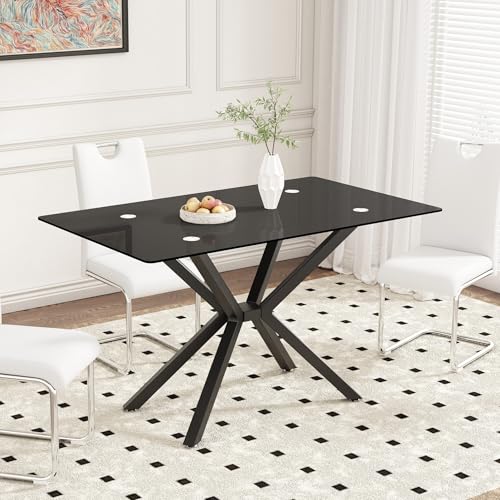 Dining Table Modern Tempered Glass Dinner Table, Rectangle Kitchen Table