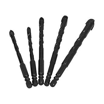 Ubersweet Drilling Bits Tool, Cemented Carbide Rustproof Drill Bit Set 1/4in Hex Shank for Tile for Concrete for Glass(black)