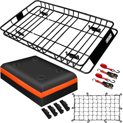 Image of LWTURMRT Heavy Duty 54 inchX36 inchRoof Rack Cargo Basket Universal Rooftop Cargo Carrier with Waterproof Cargo Bag 18 Cubic Feet (54 inchX34 inchX17 inch) Cargo Net