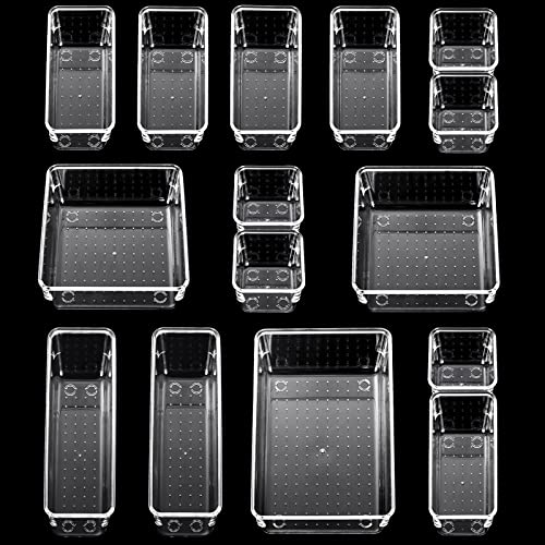JMIATRY Lot de 16 plateaux de rangement pour tiroir de bureau avec design antidérapant, 5 tailles de séparateur, cuisine, salle de bain et bureau Cover