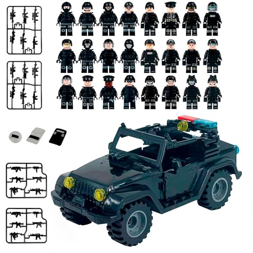 Toysvill SWAT Military Police Building Block Set for Kids | SUV + Soldiers Minifigures (24 PCS) with Weapons and Accessories Gift