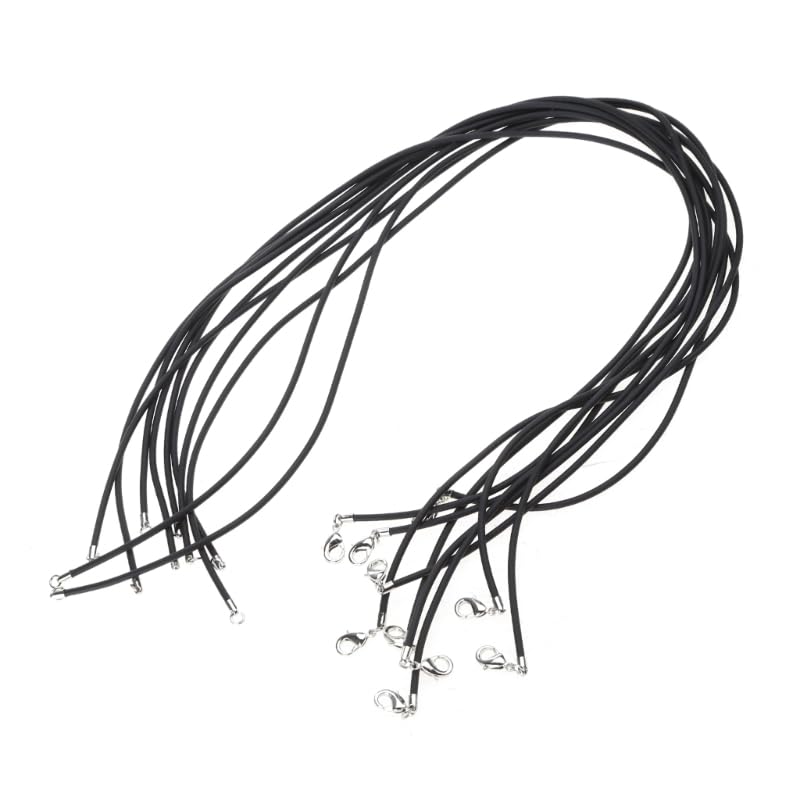 Cordoncino Nero In Gomma Per Gioielli – 10 Pezzi Da 45 Cm X 2 Mm – Chiusura Inclusa – Ideale Per Collane E Ciondoli