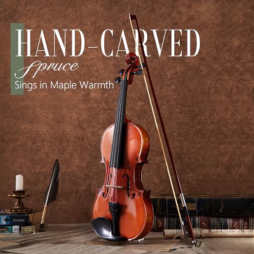 Image of AKLOT Handcrafted Flamed Maple Violin: Full Size Glossy Fiddle, Acoustic Advanced 4 /4 Violin Kit with Ebony Bow, Solid Wood Shoulder Rest, Lesson Book, Hard Case, Extra Strings, Tuner (VRT-AdvOB)