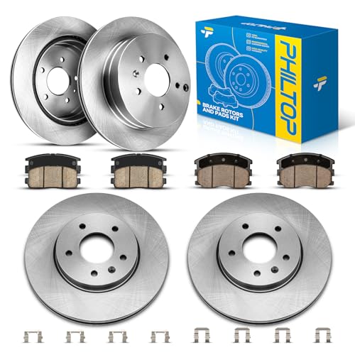 PHILTOP Front & Rear Brake Kit For 2012-2015 Captiva Sport, Disc Rotors with Ceramic Brake Pads Replace # 55147+D1275+55148+D1264, Rear 11.92（303mm）,Front 11.64（295.9mm）