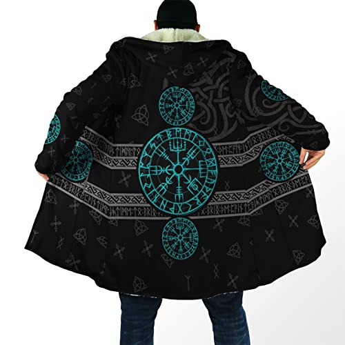 Veste à Capuche Homme d'hiver Cape Viking Noeud Celtique Symbole Corbeau Loup décontractée à Manches Longues imprimée 3D Coupe Vent Moyen Long Manteau Polaire Sherpa épaissir Garder au Chaud Manteau Cover