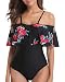 Holipick Women One Piece Vintage Floral Printed Off Shoulder Flounce Ruffled Padded Monokini Bathing Suits Floral XL