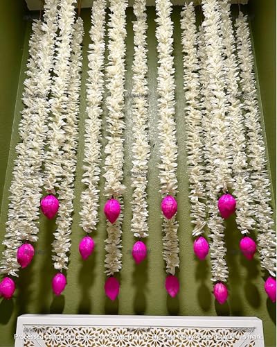 Divyakosh Jasmine Flowers with Lotus Budds (Set of 12) for Home Decoration, hangings for Interior Decoration. Garlands,Thoranam, Temple Decorative Item