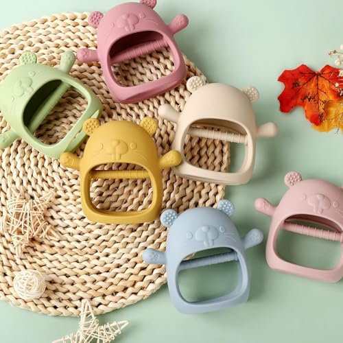 Image of PandaEar Silicone Baby Teething Toys| Baby Hand Teether Mitten for Sucking Needs| Chew Toys Hand Pacifier for Soothing Teething Pain Relief (Groundhog Pink)