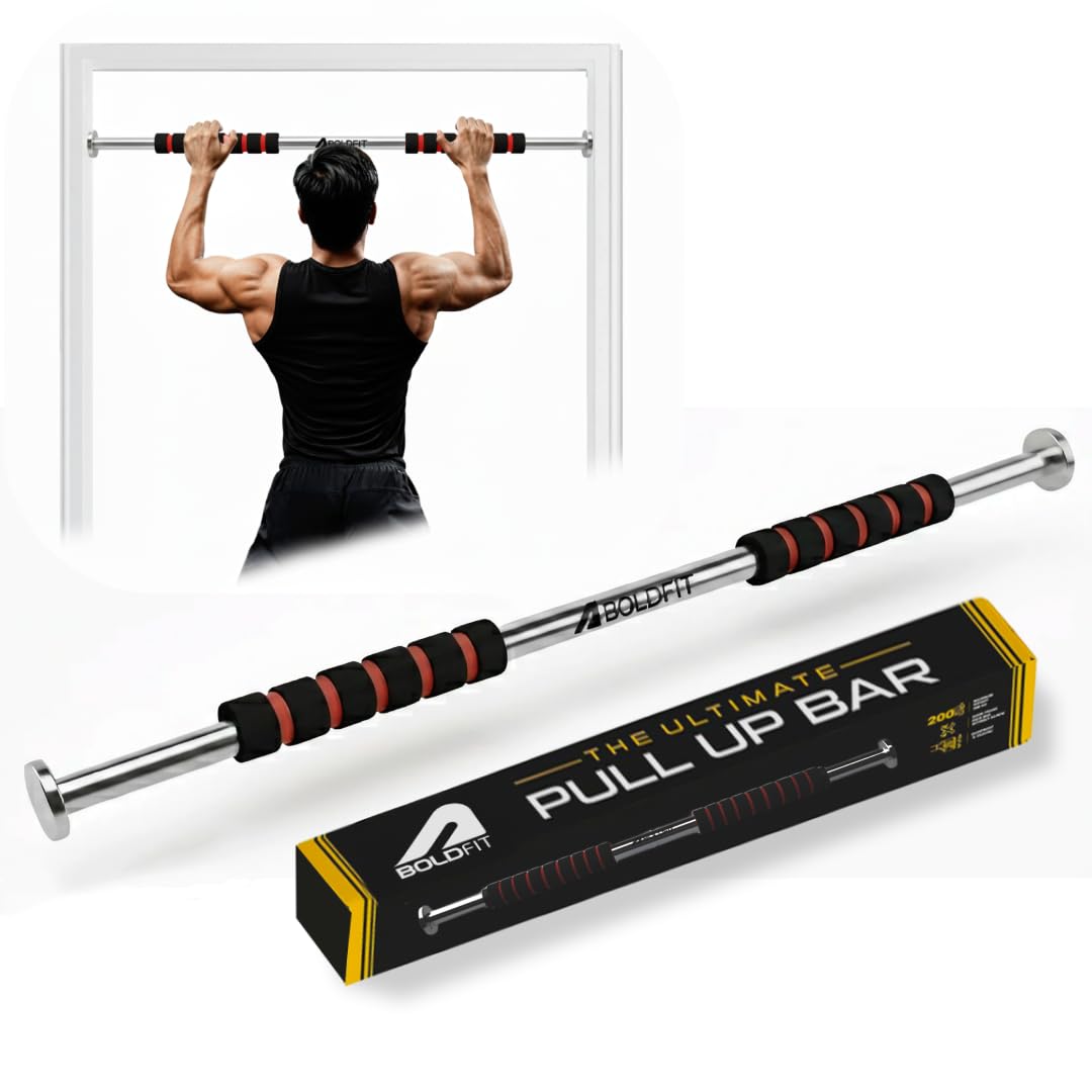 Boldfit Pull Up Bars For Home Workout -Chin Up Bar Gym Accessories for Men Door Way Adjustable Hanging Rod Without Screw, Anti-skid Grip, Strength Training Exercise Bar