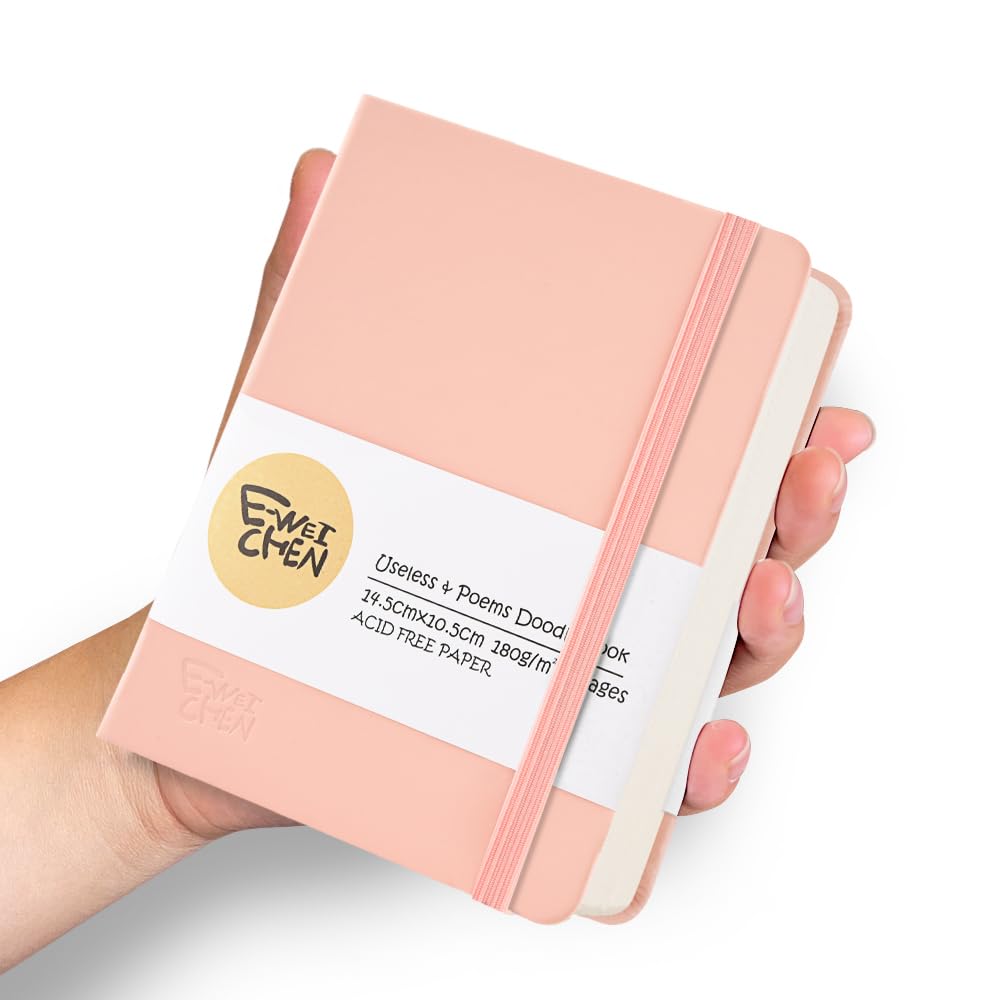 5.7x4.1in Hardcover Blank Sketchbook for Drawing 180gsm 96Pages,Pink