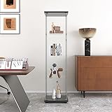 Zipzop Modern 64'' 4-Shelf Glass Display Cabinet in Clear with Door, Curio Cabinet Collection Display Case, Floor Standing Bookshelf for Living Room Bedroom Home Office (Black -S)