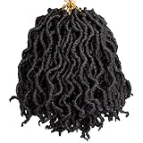 Moli Moli 144 Strands 7 Inch Black Curly Locs Crochet Hair Short Goddess Faux Locs For Women (Black)