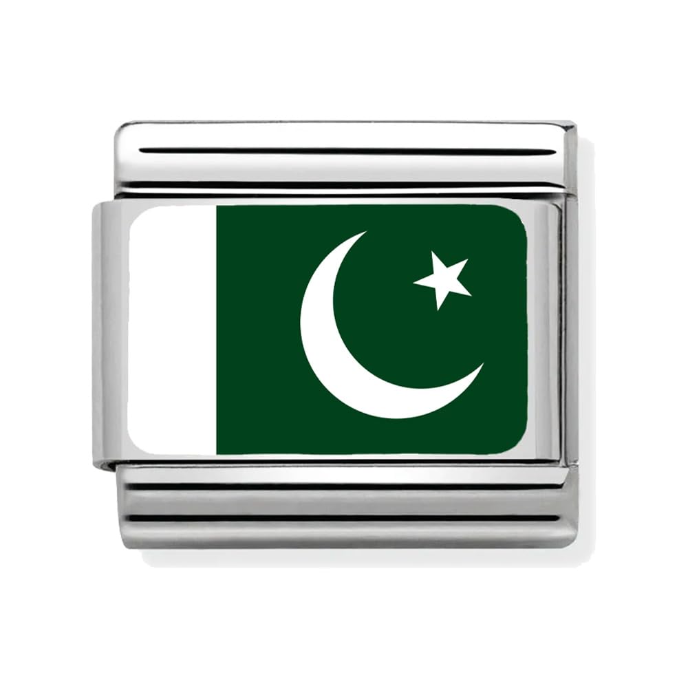 2Burned Italian Charm Flag for 9 mm Bracelets Stainless Steel (Pakistan)