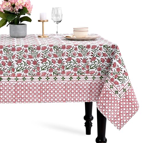 CPC Tablecloth 100% Cotton 70x108 Inch Indian Block Print Rectangle Table Cover, Gray Table Cloth for Weddings, Spring/Summer, Barbeque - Red Garnet by CPC COTTON PRINT CLUB - Used condition - US$49.02