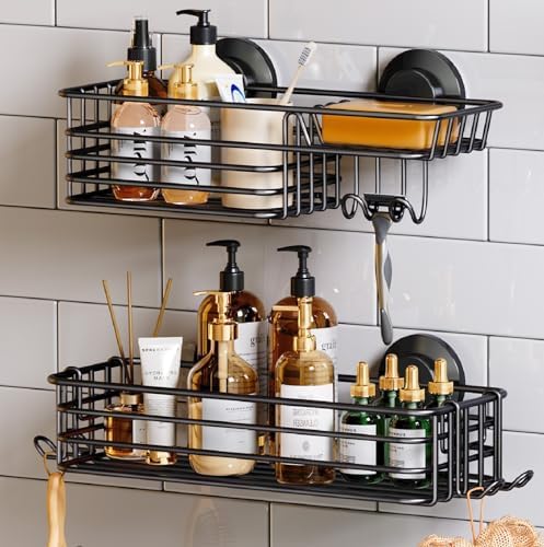 TAILI Shower Caddy Suction Cup 2 Pack with Hooks & Soap holder, H...