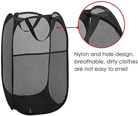 WD&CD 2PCS Laundry Baskets Foldable Pop Up Mesh Washing Laundry Basket Bag Bin Hamper Toy Tidy Storage Organiser Organizer(Black)