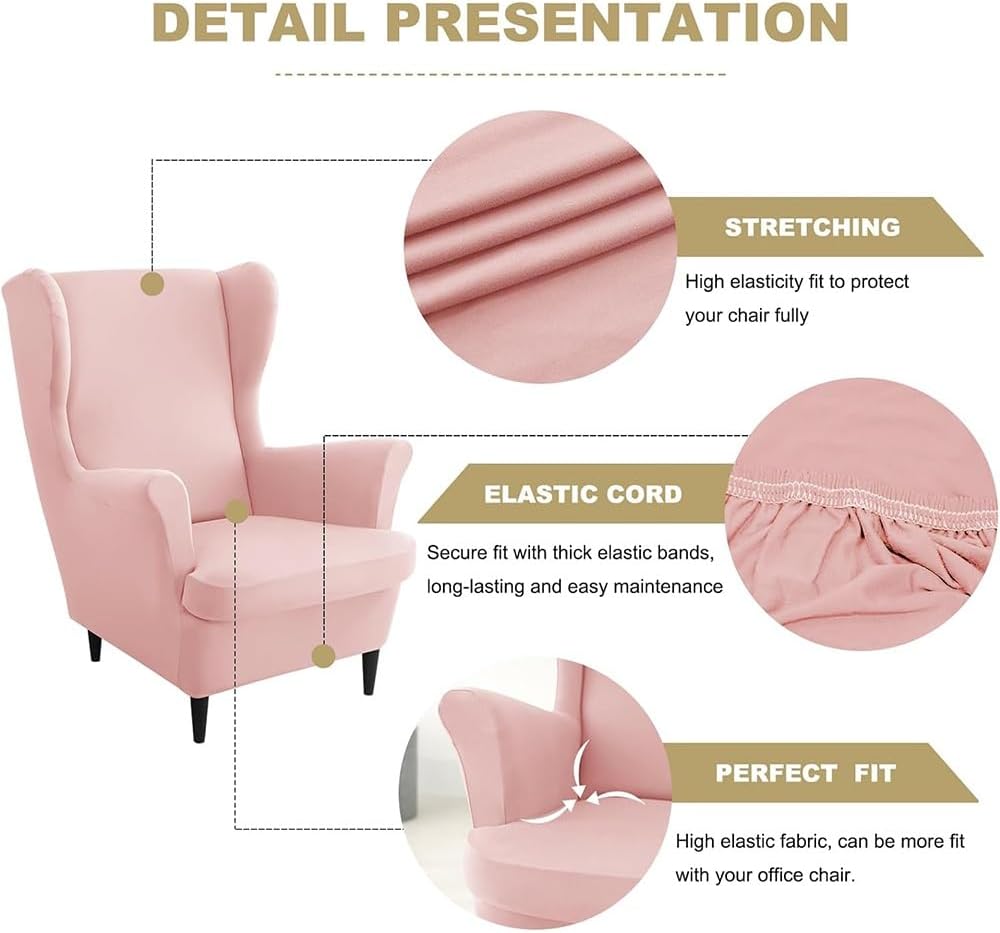Wing Back Chair and Ottoman Slipcover Set Removable Armchair Covers | 2 Pieces Wingback Chair Cover and and 1 Piece Rectangle Storage Stool Cover for Living Room Bedroom