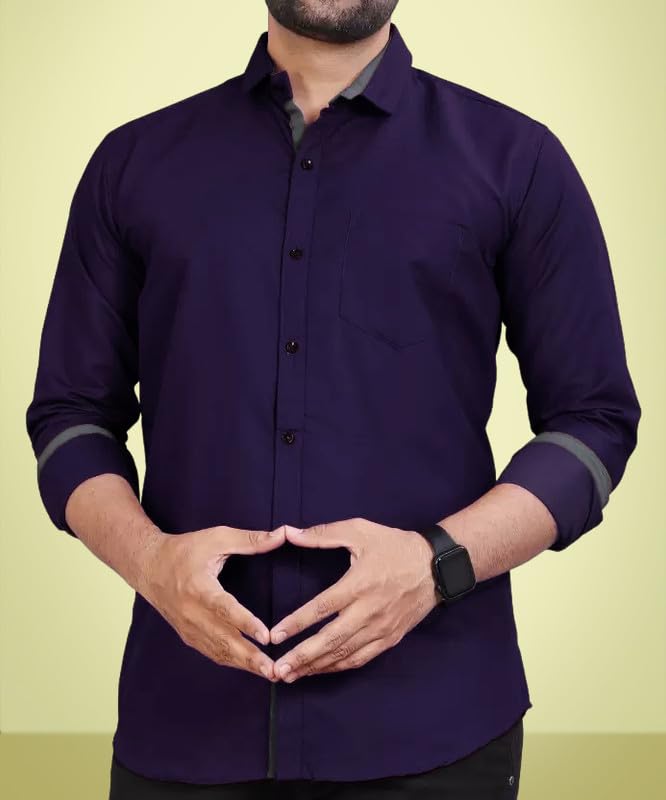 Image of Pinkmint Men's Solid Shirt | Soft Cotton Blend | Formal Shirt | Plain | Full Sleeve - Regular Fit (Available in Plus Size and Pack of 3)