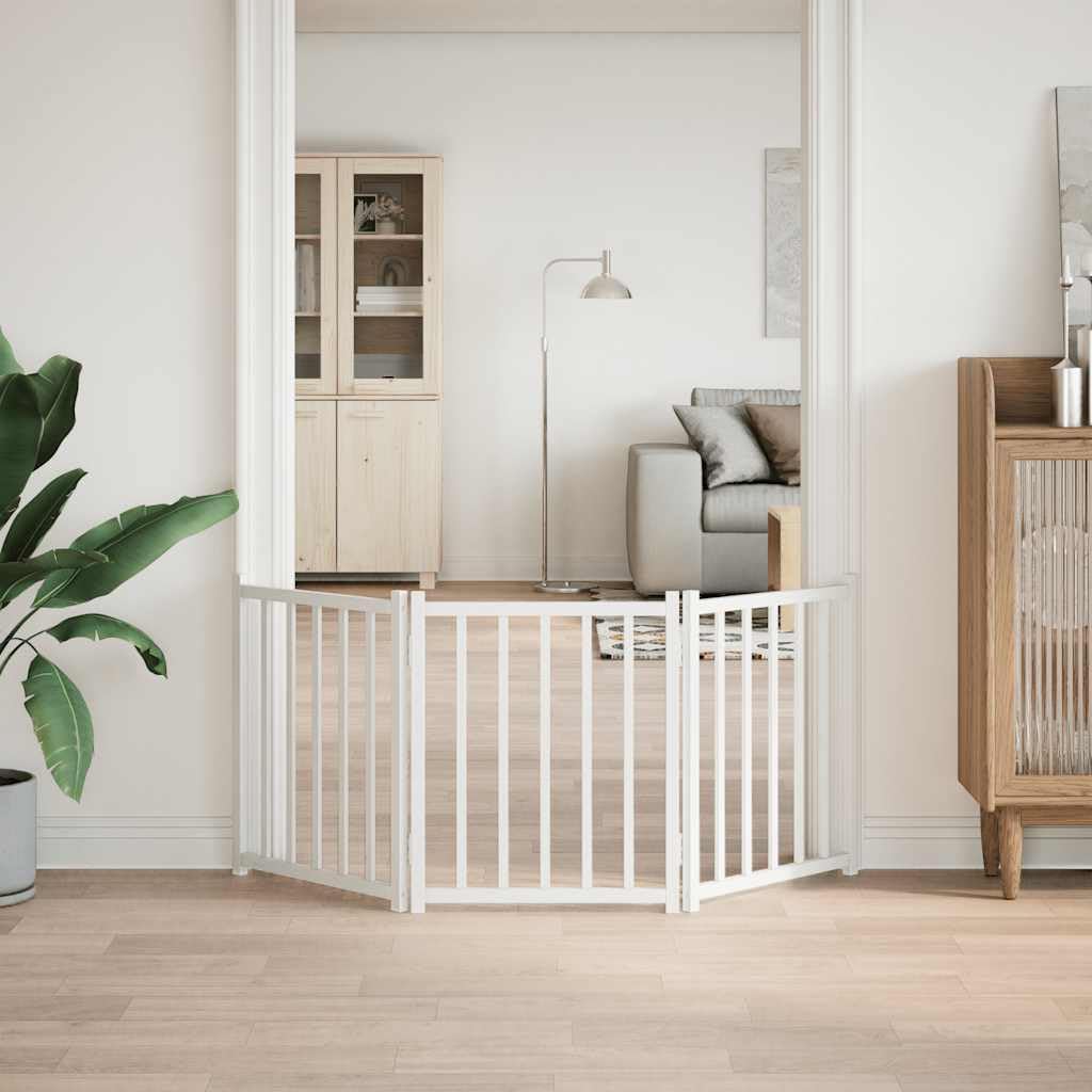 Puerta para perros de madera maciza de abeto blanco, 150 cm, plegable, para perros pequeños y medianos con punta curvada, para seguridad en interiores y exteriores