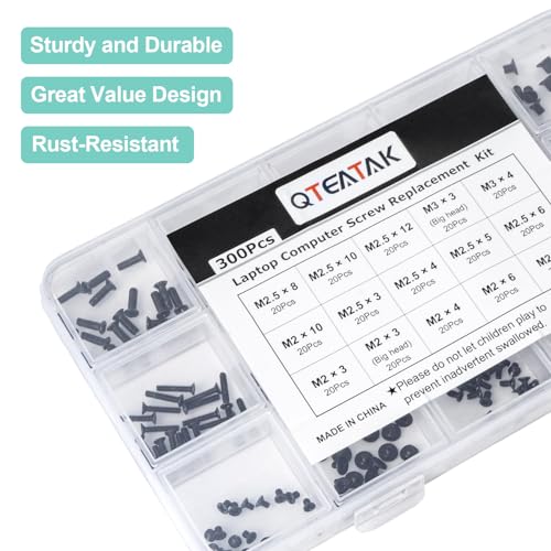 image for QTEATAK 300Pcs Black Laptop Notebook Computer Replacement Screws Kit f