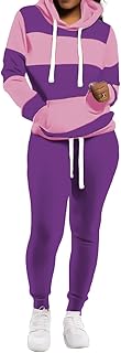 Womens 2 Piece Tracksuit Long Sleeve Warm Up Outfit Patchwork Pants Set