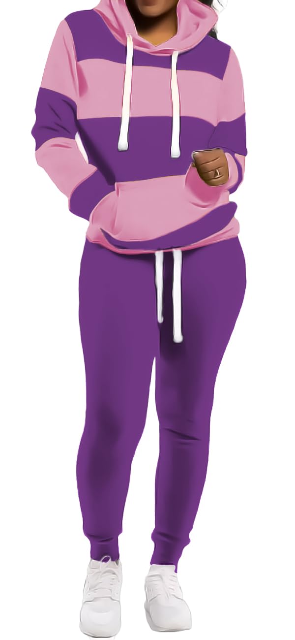 TOPONSKY Womens 2 Piece Tracksuit Long Sleeve Warm Up Outfit Patchwork Pants Set