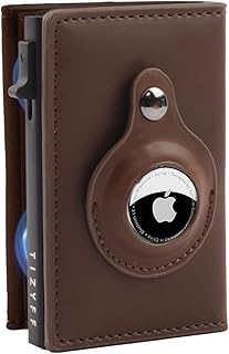 Smart Airtag Wallets for Men, Coffee Leather AirTag Wallet with RFID Blocking Pop-Up Card Holder Genuine Leather Cash Credit Card Wallet for Men/Woman (No Airtag Included), Coffee, Retro