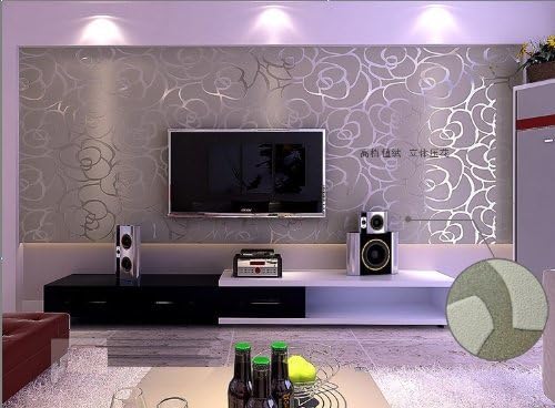 KeTian High-Grade Rose Flower Pattern Thick PVC Flocking Deep Embossed Textured Living Room Bedroom Wallpaper Roll Silver Gray Color 0.53m (1.73' W) x 10m(32.8'L)=5.3m2 (57 sq.ft)
