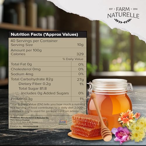 Image of Farm Naturelle Raw Wild Forest Honey 450g | Glass Bottle | 100% Pure Unprocessed & Natural Honey | Ayurvedic & Rich in Vitamins and Minerals | Helps Boost Immunity