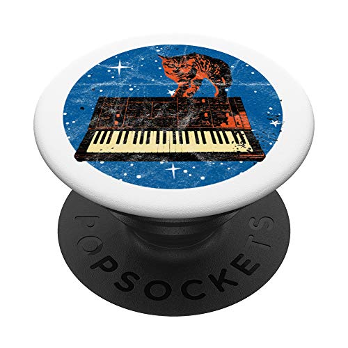 Synthesizer & Cat Analog Synth Techno Acid Decay Vintage PopSockets Agarre y Soporte para Teléfonos y Tabletas