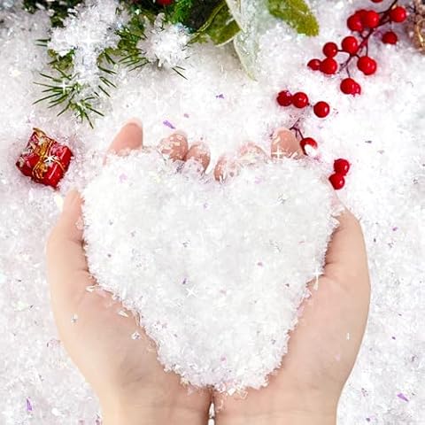 10.6 Ounces Christmas Fake Snow Decoration,Artificial Snow with Glitter,Plastic Fake Snow Powder for gift Filler,Xmas Party,Winter Displays,Holiday Decor Craft Cover