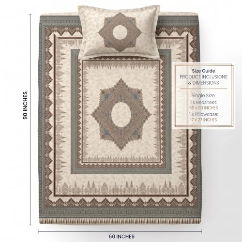 Image of BSB HOME 240 TC Cotton Single Bedsheet, Premium Soft & Breathable Single Bed Sheet, Skin Friendly Durable Printed Bed Cover for Bedroom, Elegant Cotton Bedding, 60 x 90 Inches - Warm Pearl