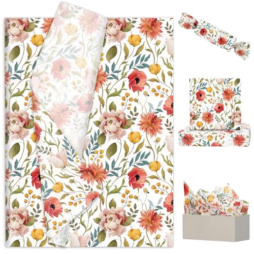 FYSUIMU 100 hojas de papel de seda floral vintage para regalo, papel decorativo para cumpleaños, baby shower, fiesta, manualidades, 14 x 20 pulgadas