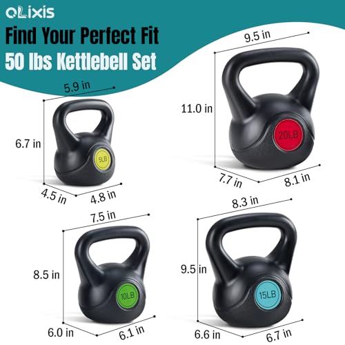 OLIXIS Hard Kettlebell Set, Exercise Equipment with Multiple Choice, HDPE Coated Concrete Kettlebells, Wide Handle & Bottom, All-Weights Workout Equipment for Home Gym Outdoor - Image 3