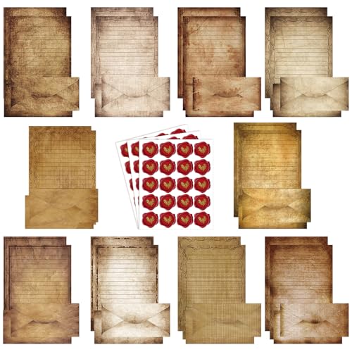 Image of Taobary 160 Pack Stationery Paper Set,Vintage,8.5 x 11 Inch | stationery paper and envelopes set,50 Double Sided Stationery Writing Papers 50 Matching Envelopes 60 Round Dot Sticker