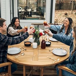 TITAN GREAT OUTDOORS Ash Ember Luna Grade A Teak 39 Round Dining Table Drop Leaf Design Indoor Outdoor Patio or Porch Dining Weather Resistant Solid Wood with Umbrella Hole