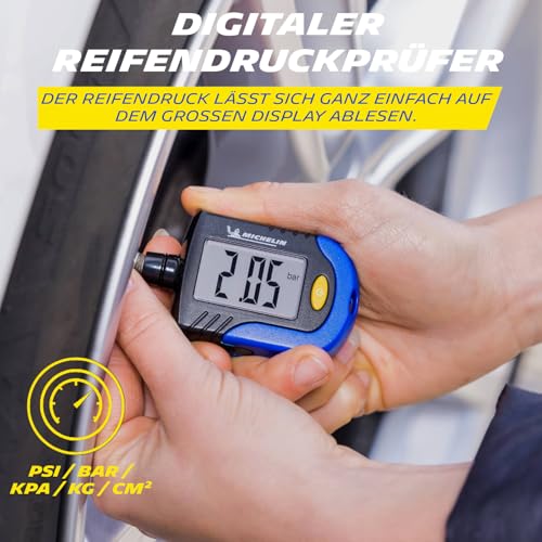 MICHELIN Reifendruck Prüfer Digitaler Luftdruckprüfer Reifen Manometer mit Profiltiefenmesser Reifenprofilmesser |LCD Display| Für Auto, Fahrrad, Motorrad, Wohnwagen und Anhänger