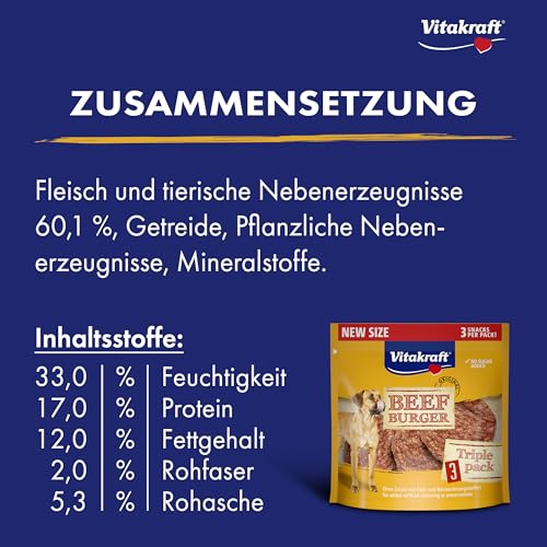 Vitakraft Beef Burger, Hundeleckerli, für zwischendurch und unterwegs, ohne Zusatz von Zucker (1x 27g)
