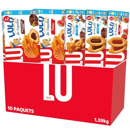 LU - La Boîte LULU - Assortiment de 10 Paquets : Barquette Chocolat Noisettes (x3), Coqueline Chocolat (x2), L'Ourson Chocolat (x2), Barquette Fraise (x2),...