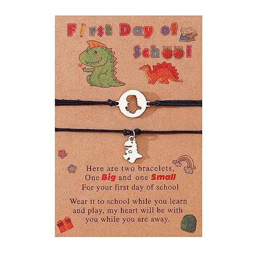 Back to School Jewelry Mommy and Me Bracelets,First Day of School Kindergarten Jewelry for Mother Daughter Bracelets Matching Dinosaur Wish Bracelet Set