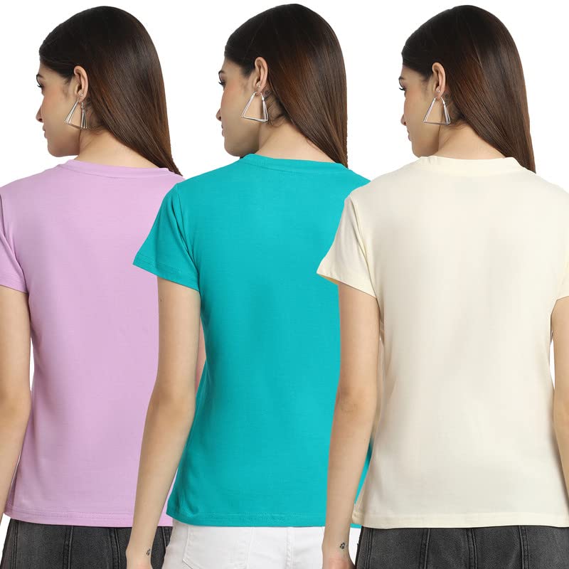 Image of Preneum Pure Cotton Printed Casual Women Tshirt Pack of 3 (Su-46-39-40 XXL), Multicolor