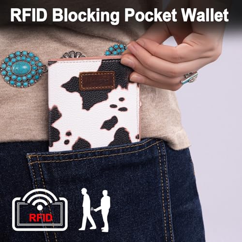 X Wrangler Small Cow Print Wallets for Women Slim Thin Wallet Card Cases Money Organizer Thin Mini Pocket Wallet with Rfid Lining and A Coin Purse3