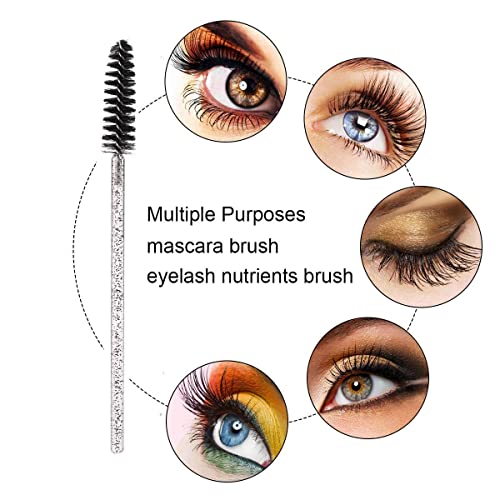 100Pcs Disposable Crystal Eyelash Mascara Brushes Wands With Container, Eye Lash Brush Lashes Eyebrow Spoolie Eyelash Extension Makeup Brushes Lipstick Lip Gloss Lint Free Applicators Kits Supplies #TOP3