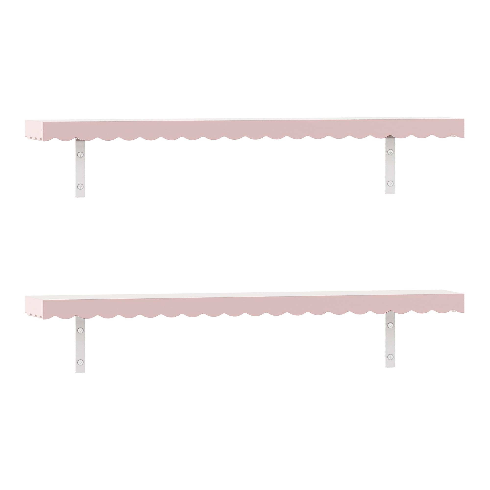 [en.casa] Set de 2 Estantes Flotantes Infantil Vestnes Baldas de Pared con Borde Elevado y Ondulado Librería Dormitorio para Niños Habitación Infantil 80 x 17 x 4 cm Rosa - Algodón de azúcar