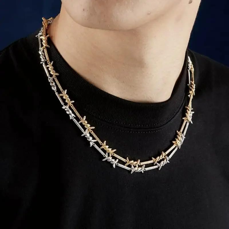 925 Sterling Silver Heart Barbed Wire Necklace For Men and Women - 14K Yellow Gold Barbwire Little Thorns Chain Choker Jewelry Gifts Barb Wine Necklace Gothic Hiphop Punk Little Thorns Chain Choker - Image 5