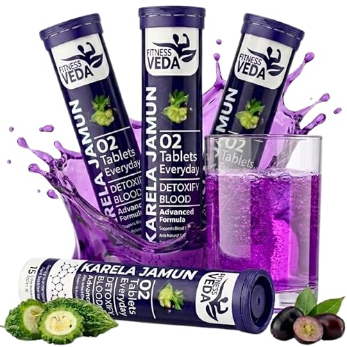 Image of FITNESS VEDA Karela Jamun Effervescent Tablet | Ayurvedic Formula for Blood Sugar Control Supports Digestion, Glucose Metabolism & Heart Health - Pack of 4 (15x4) Tablets | Fizz & Drink