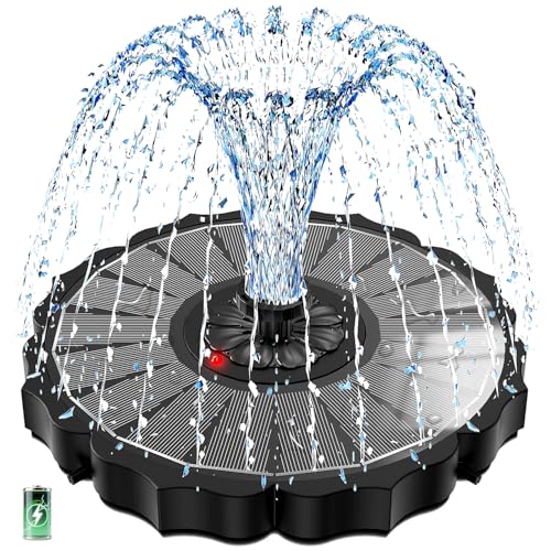 SZMP Solar Fountain, Works in Cloudy with 2000mAh Battery Backup, Glass Solar Powered Bird Bath Fountain with Auto LED Night Light Show, 3.5W, 8 Nozzles, for Garden, Outdoor (Black)